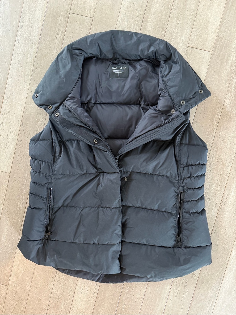 Athleta Black Quilted Puffer Vest with High Collarbone